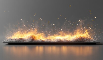 Wall Mural - Fiery embers glowing on a dark surface with sparks and smoke.