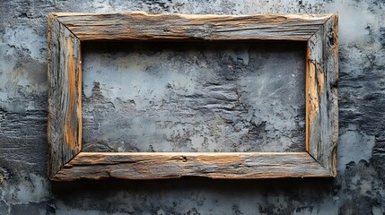 Aufkleber - Vintage rustic wooden frame against a weathered concrete wall background  The frame is made of reclaimed time worn wood with a natural distressed appearance creating a classic nostalgic atmosphere