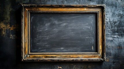 Leinwandbilder - Vintage Worn Wooden Frame Blackboard with Empty Grunge Texture Background for Education School Classroom Presentation or Message Design