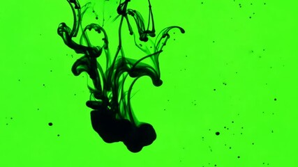 Wall Mural - Abstract Ink Swirl: Dark ink gracefully swirling and spreading in vibrant green liquid, creating an abstract design of dynamic movement and contrast.