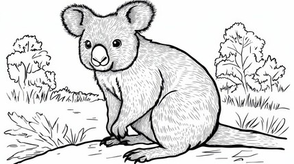 Wall Mural - adorable quokka a simple line art illustration for coloring books, ready for your artistic flair