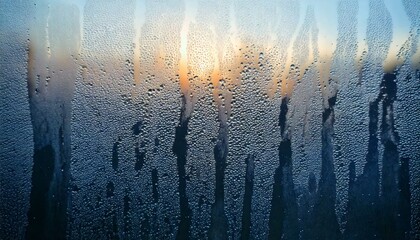 Wall Mural - closeup view capturing the intricate condensation of fog on a window glass surface, showcasing the d