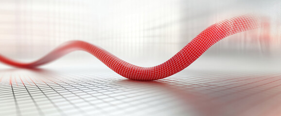 A red wavy line with a grid structure against a soft, blurred background, symbolizing data analysis, digital concepts, or a technological and modern design theme.