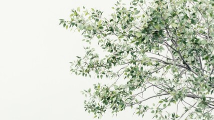 Green tree branch against white background, nature design element