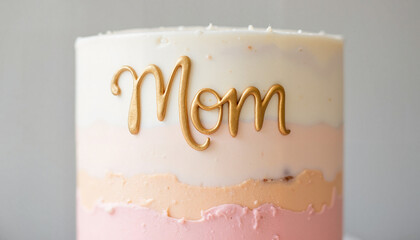 Wall Mural - Beautiful Mother's Day cake with pastel ombré frosting, celebration love, Cake with “Mom”, Mother’s Day 