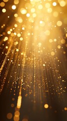 Wall Mural - golden particles falling creating beautiful bokeh effect on dark background