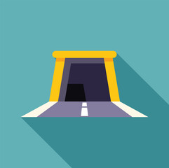 Wall Mural - Asphalt road entering a dark tunnel with yellow frame and long shadow on a turquoise background