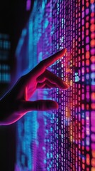 Programmer reading binary code on futuristic digital display