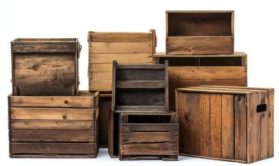 Wall Mural - Collection of various sized rustic wooden crates.