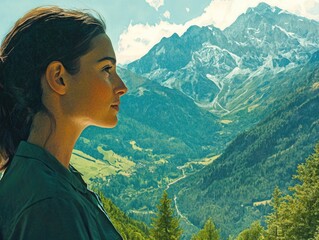 Wall Mural - Woman in front of mountains