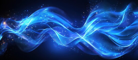 Wall Mural - abstract blue light waves with sparkling stars on dark background - futuristic and dynamic digital a