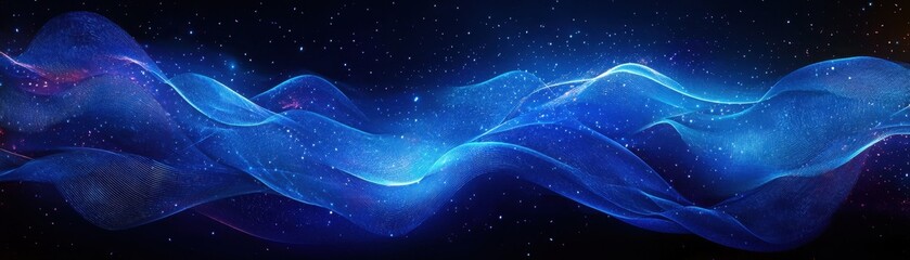 Wall Mural - abstract blue wave with starry background - futuristic digital art with flowing lines and cosmic ele