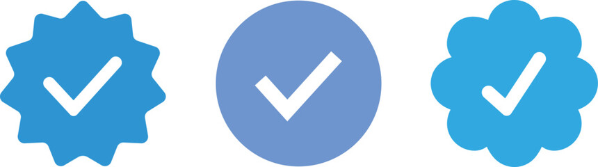 Wall Mural - verified tick badge icon set isolated on transparent background. social media official account tick 