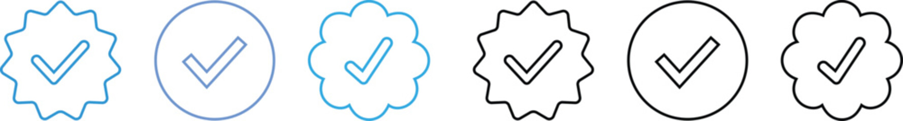 Wall Mural - verified tick badge icon set isolated on transparent background. social media official account tick 