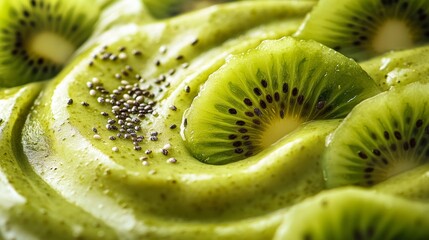 Wall Mural - Kiwi slices topping a green smoothie bowl with chia seeds