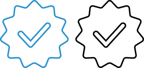 Wall Mural - verified tick badge icon set isolated on transparent background. social media official account tick 