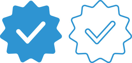 Wall Mural - verified tick badge icon set isolated on transparent background. social media official account tick 