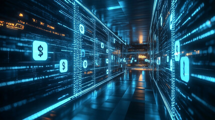 A computer screen with a blue background and a bunch of dollar signs