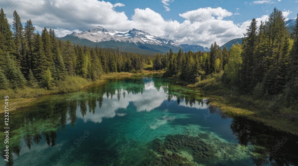 Valley of the Five Lakes reflecting snowy Mount Rundle in Banff ...