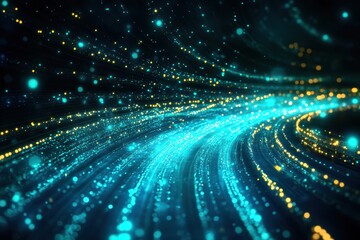 Wall Mural - abstract futuristic light trails in motion with vibrant blue and yellow glowing particles in a dynam