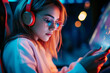© Tetiana - Gamer Immersed in Video Game with Headphones Highlighting Esports and Online Gaming Competition Generative AI