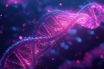 Wall Mural - glowing dna helix in futuristic neon light with bokeh effect on dark background