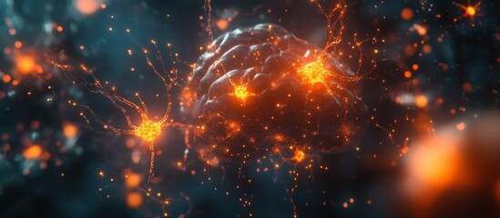 Wall Mural - futuristic neural network visualization with glowing synapses and brain connections in a digital abs