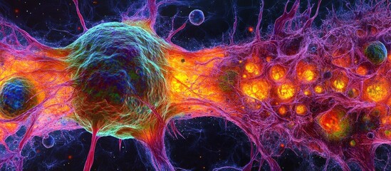 Wall Mural - vibrant abstract visualization of neural connections and synapses in a futuristic digital art style