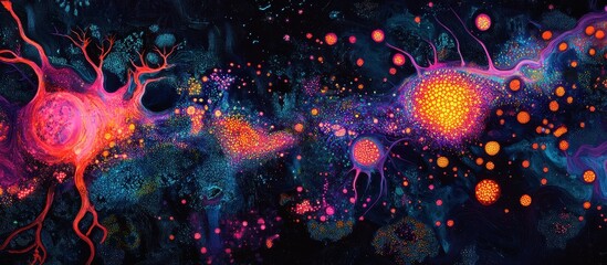 Sticker - Vibrant Abstract Neural Network Art with Glowing Neurons and Synapses in Cosmic Colors