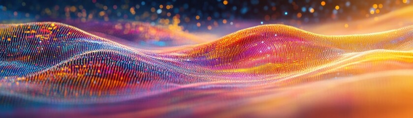 Wall Mural - abstract digital landscape with vibrant colors and dynamic light patterns in a futuristic wave forma