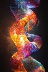 Wall Mural - vibrant abstract dna helix with digital patterns and colorful light effects on dark background