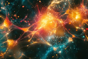 Wall Mural - abstract visualization of neural network connections with vibrant colors and dynamic energy patterns