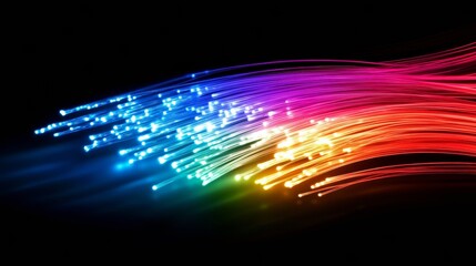 Wall Mural - glowing fiber optic strands in vibrant colors, transmitting data at high speeds, create a stunning v
