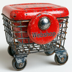 Rustic miniature webshop shopping cart with red vintage design