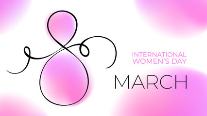 Fototapete - March 8 festive banner for International Women's Day holiday greetings. Soft color gradients and black hand drawn line. Vector illustration.