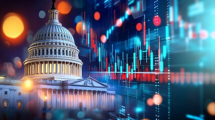 Wall Mural - financial data, government building. a digital representation of the u.s. capitol building with fina