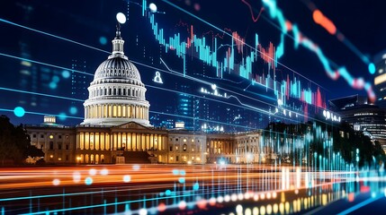 Wall Mural - financial data, government building. a digital illustration of the u.s. capitol building at night, o