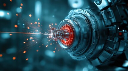 Fototapete - High-Tech Futuristic Energy Core with Neon Glow and Sparks