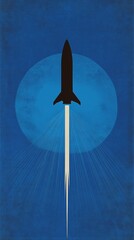 Wall Mural - minimalist illustration of a rocket launching towards the moon, symbolizing space exploration and ne