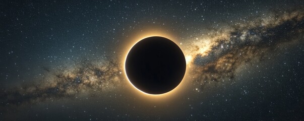 Wall Mural - solar eclipse revealing milky way galaxy, cosmic darkness illuminating starry celestial landscape