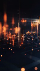 Wall Mural - glowing orange lines and dots creating a futuristic technological grid on a dark background, perfect