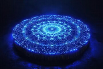 Wall Mural - sacred geometry mandala glowing with ethereal blue light, 3d rendering, mystical energy, dark backgr