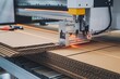 © hobonski - Cardboard Cutting Machine in Action at Factory. High-speed automated machine precisely cuts and shapes corrugated cardboard sheets for box production.