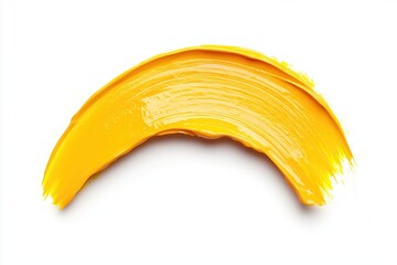 Fototapete - vibrant stroke of golden yellow paint artfully swiped across white backdrop texture is thick and expressive