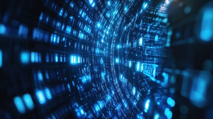 Digital data tunnel, glowing binary code, futuristic background, tech concept