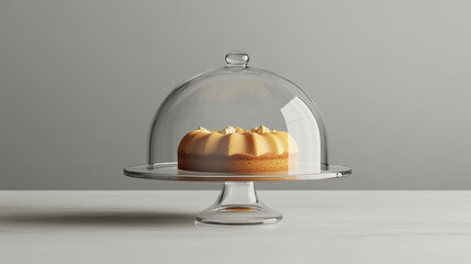 Wall Mural - Cake glass stand with dome bell cover mockup. Realistic 3d vector illustration set of transparent plastic empty tray with cap. Dessert bakery cloche pedestal. Cylinder glassware showcase or platter