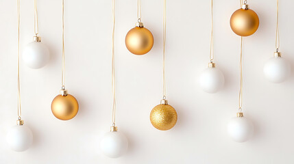 Sticker - Holiday decorations featuring gold and white ornaments on a light background for festive cheer