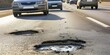 © ArtPixel-Portfolio - Damaged asphalt road revealing deep water filled potholes, challenging vehicle navigation and exposing urban infrastructure deterioration