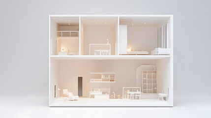 Fototapete - A minimalist architectural model showcases a modern interior layout with modular furniture and open spaces