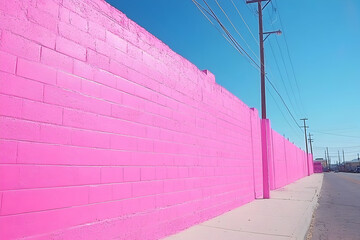 Sticker - Pink wall, urban street, sunny day, background buildings, city backdrop